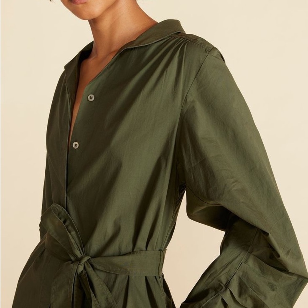 NWT Amour Vert Averi Cotton Shirt Dress Olive Green Button-Up Dress Medium